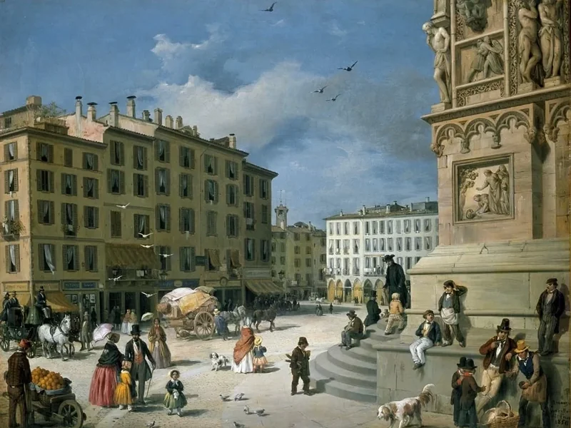 1828-Amanzia Guerillot - La piazza del Duomo e l'isolato del Rebecchino a Milano - Palazzo Morando, Milano
